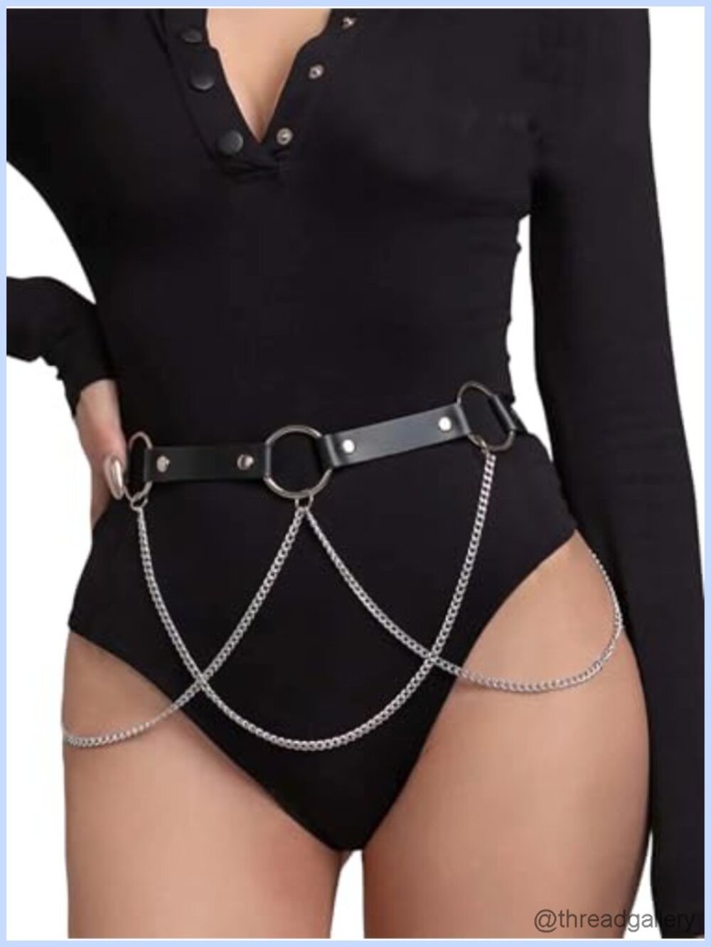 Faux Leather Alloy Chain Waist Belt Gothic Punk Adjustable